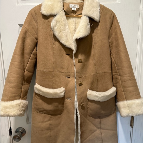 Women's Tan Faux Fur Trim Coat LOFT - Picture 1 of 5